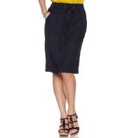 Women\'s Ladies linen blend tie front utility pocket soft ribbed waist summer skirt