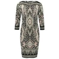 Women\'s Ladies multi colour three quarter length sleeve pull on paisley midi tunic shift dress