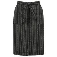 Women\'s Ladies linen blend high waist knee length stripe print tie belt casual pencil skirt