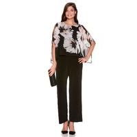 Women\'s Ladies Floral Chiffon Layer Full Length Jumpsuit with Kimono Style Cut Out Detail 1/2 Sleeve