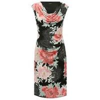 womens ladies cap sleeve floral print light stretch ruched cowl neck f ...