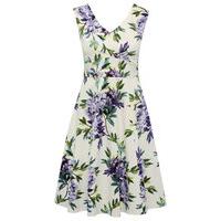 Women\'s Ladies sleeveless v neck summer floral print a-line fit and flare sateen prom dress