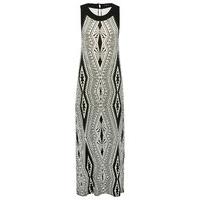 Women\'s Ladies stretch jersey sleeveless floor length monochrome Tribal print maxi dress