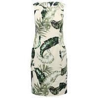 Women\'s Ladies Petite size linen blend Sleeveless knee length tropical print shift dress