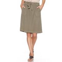 Women\'s Ladies khaki soft tencel side pocket tie front pull on elastiacted waist utility skirt