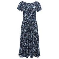 Women\'s Ladies blue and navy floral print light floaty fit and flare summer dress