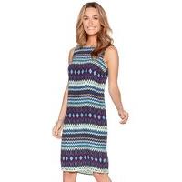 Women\'s Ladies vibrant ikat stripe sleeveless keyhole button back light jersey shift dress