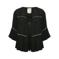 Women\'s Ladies Black 3/4 Frill Sleeve Stitch Detail Tassel tie fastening lightweight casual cover up jacket