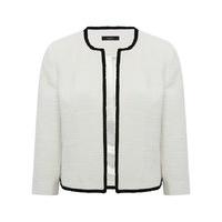 Women\'s Ladies off white and black tipped open front three quarter length sleeve crop jacket