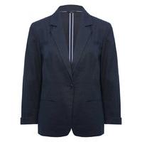 Women\'s Ladies classic navy blue linen rich fabric single breasted with mock front pockets blazer jacket