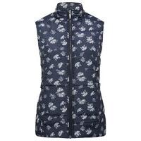 Women\'s Ladies navy blue printed sleeveless funnel neck padded zip down gilet jacket