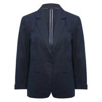 Women\'s Ladies classic navy blue linen rich fabric single breasted with mock front pockets blazer jacket