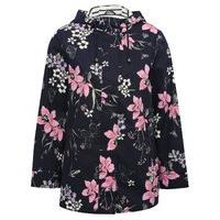 Women\'s Ladies floral print cotton hooded long sleeve button front mac jacket