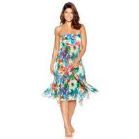 Women\'s Ladies swimwear bright floral print 2 in 1 beach skirt strapless dress holiday cover up