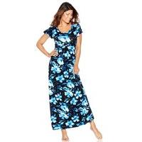 Women\'s Ladies swimwear short sleeve tie waist floral rose print summer holiday cover up maxi beach dress