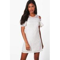 woven cold shoulder dress white