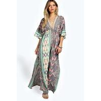 woven kimono sleeve maxi dress grey