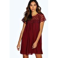 woven crochet lace shoulder swing dress berry