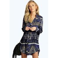 Woven Paisley Print Shirt Dress - blue