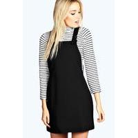 Woven Pinafore Dress - black