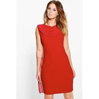 Woven Cowl Neck Bodycon Dress - wine