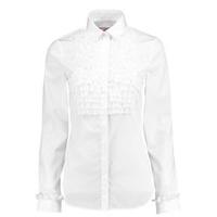 womens white semi fitted cotton shirt with frill detail single cuff