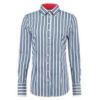 womens white navy stripe fitted shirt with contrast detail single cuff