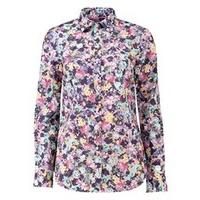 womens purple floral print semi fitted cotton shirt single cuff