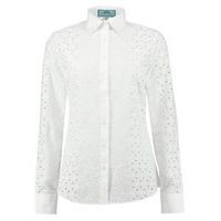 Women\'s White Broderie Anglaise Semi Fitted Shirt - Single Cuff