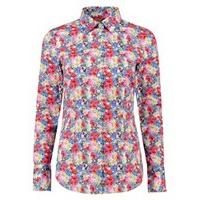 Women\'s Blue & Red Floral Fitted Cotton Shirt - Single Cuff