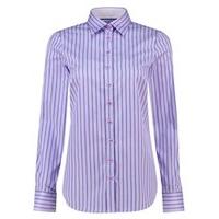 Women\'s Lilac with Navy Multi Stripes Semi-Fitted Shirt - Single Cuff