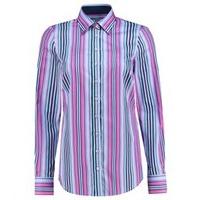 womens lilac blue multi stripe semi fitted cotton shirt single cuff