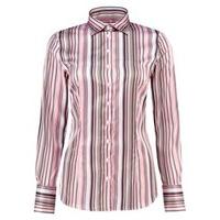 womens pink black multi stripe fitted satin shirt single cuff