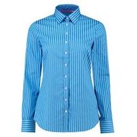 Women\'s Blue Tonal Stripe Semi-Fitted Cotton Shirt - Single Cuff