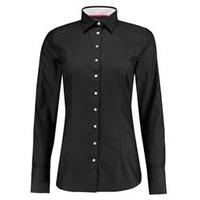 womens black herringbone fitted shirt with contrast detail single cuff