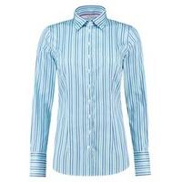 Women\'s Blue & Turquoise Multi Stripe Fitted Cotton Shirt - Single Cuff