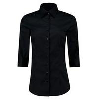 womens black fitted 3 quarter sleeve cotton shirt low collar