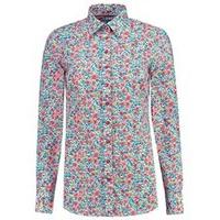 Women\'s Turquoise & Pink Floral Semi-Fitted Cotton Shirt - Single Cuff