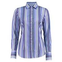 womens blue purple multi stripe fitted cotton shirt single cuff