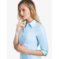 womens ice blue fitted 3 quarter sleeve cotton shirt low collar