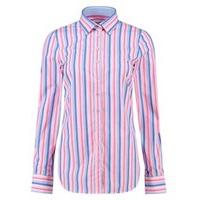 Women\'s Pink & Blue Multi Stripe Semi Fitted Cotton Shirt - Single Cuff