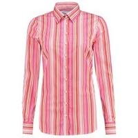 Women\'s Pink & Orange Multi Stripe Semi-Fitted Cotton Shirt - Single Cuff
