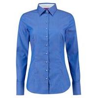 Women\'s Blue Dobby Weave Fitted Stretch Shirt - Single Cuff