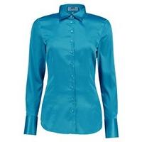 Women\'s Teal Fitted Satin Shirt - Single Cuff