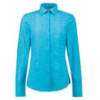 Women\'s Turquoise Broderie Anglaise Semi Fitted Shirt - Single Cuff