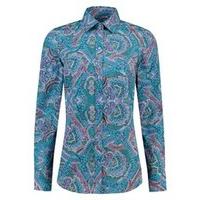 Women\'s Blue & Pink Paisley Design Semi-Fitted Shirt - Single Cuff