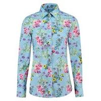 Women\'s Light Blue Floral Semi-Fitted Cotton Stretch Shirt - Single Cuff