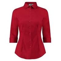 Women\'s Plain Red Fitted 3 Quarter Sleeve Shirt - Low Collar