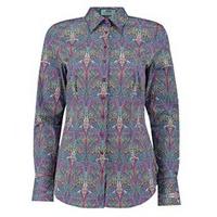 Women\'s Fuchsia & Blue Paisley Design Fitted Shirt - Single Cuff