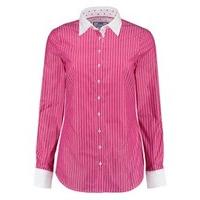 Women\'s Fuchsia & White Stripe Semi-Fitted Shirt With Contrast Detail - Single Cuff